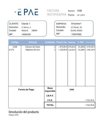 Ejemplo factura de abono Ejemplo factura de abono